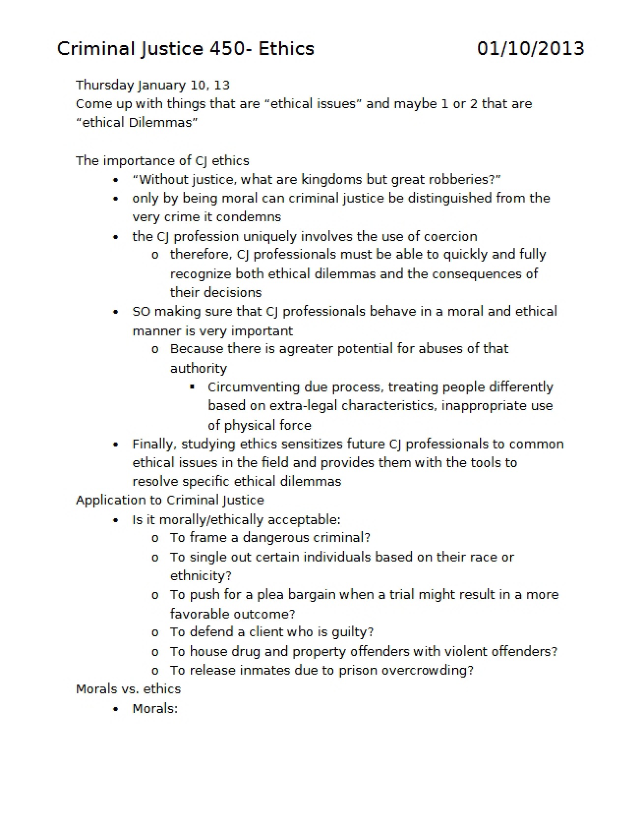 Notes from Lecture
