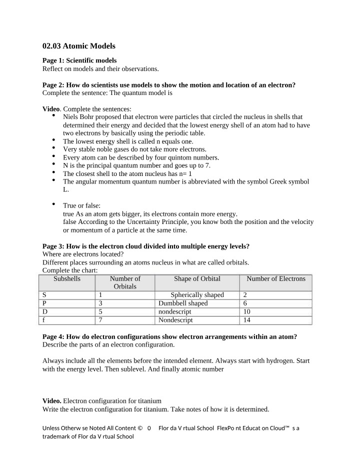 Quantum Model and Orbital Electron Arrangements