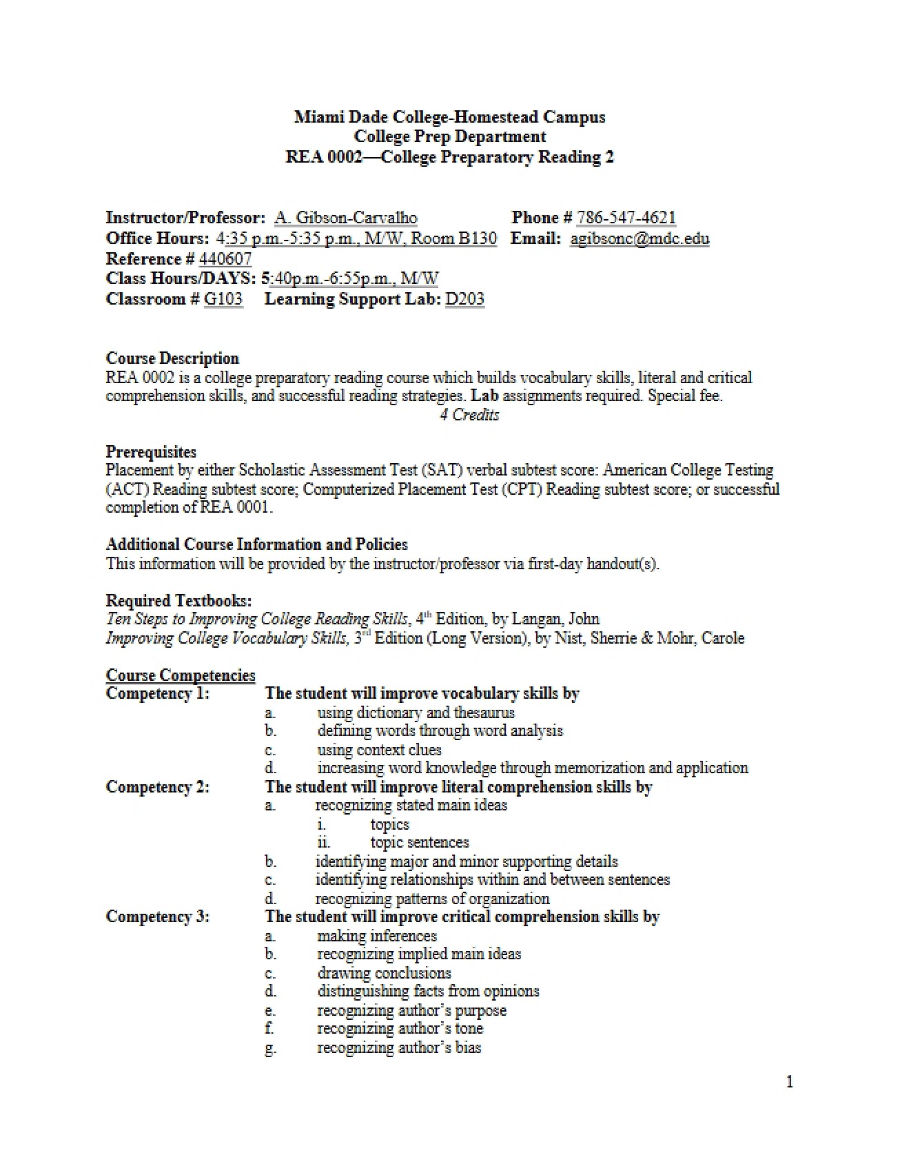 College Prep Reading 2 Syllabus - College Preparatory Reading 2