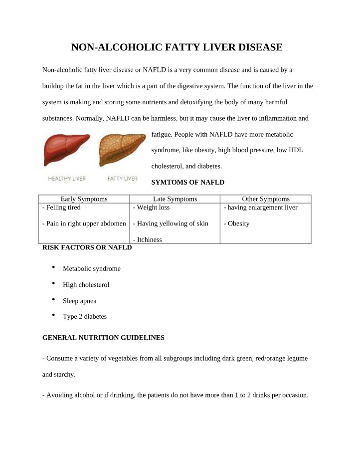 Symptoms and Risk of Non-Alcoholic Fatty Liver Disease
