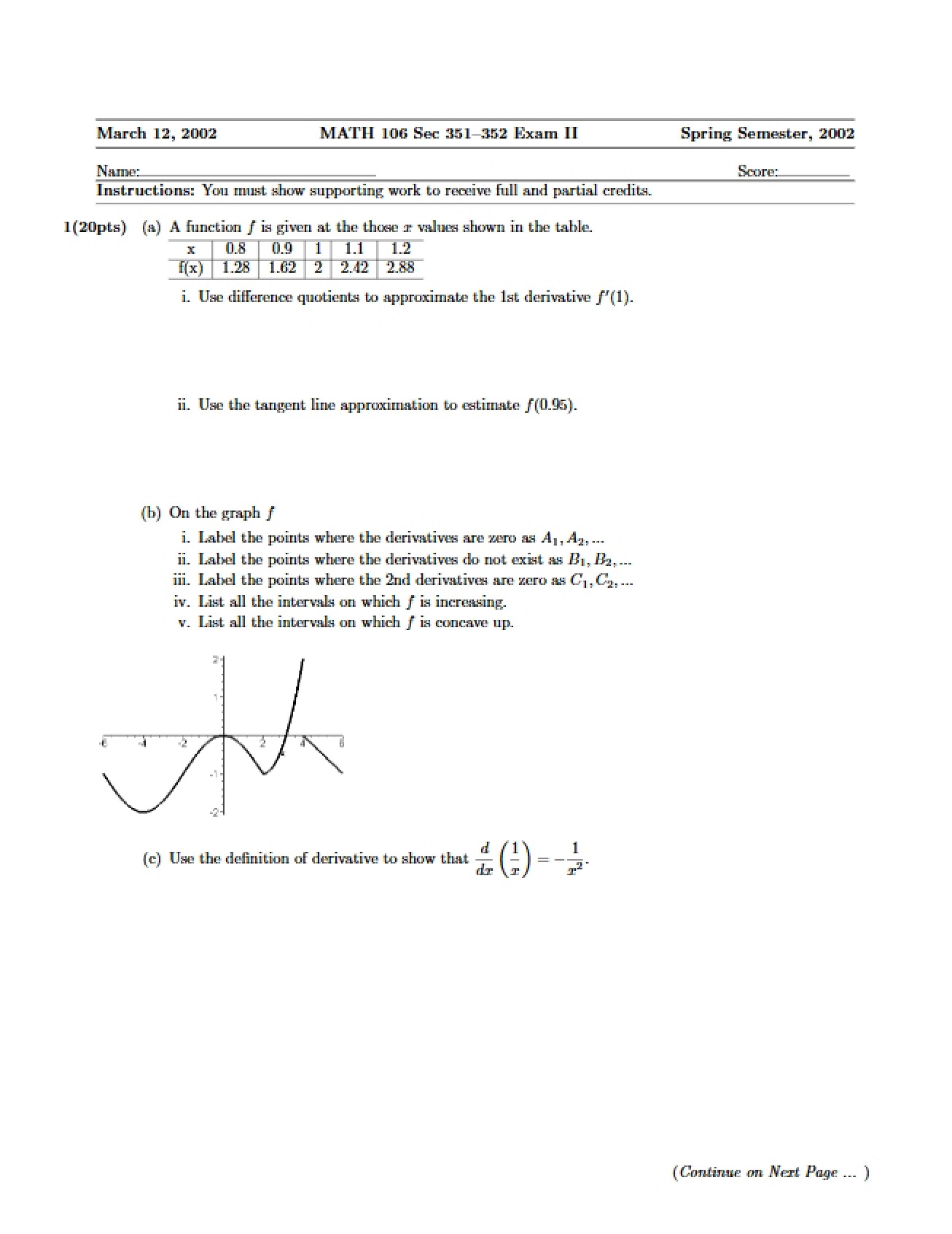 Calculus I Exam 2