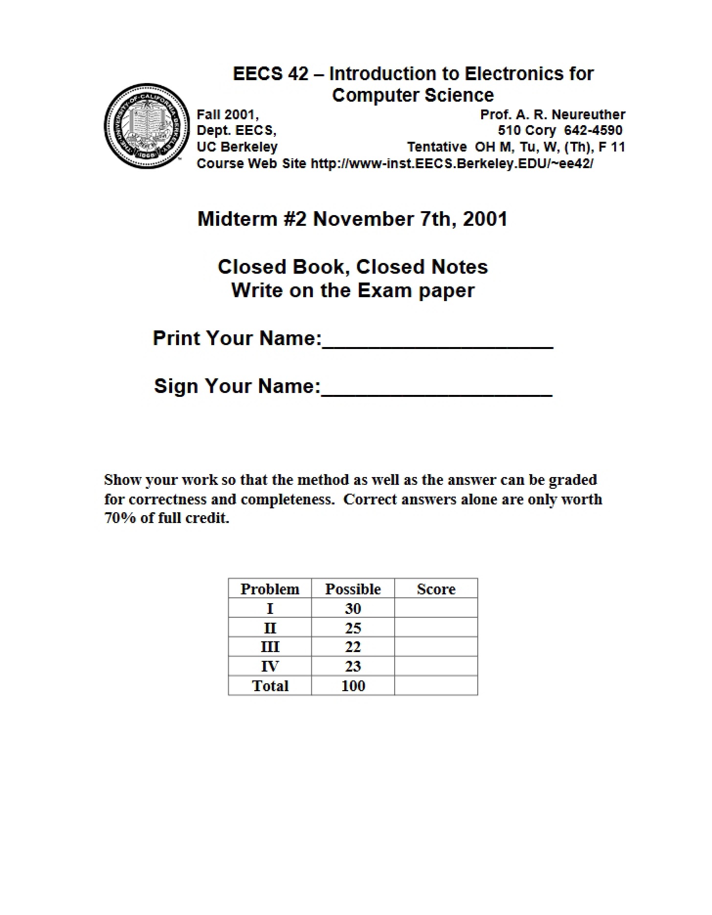 Midterm Exam for EE 42