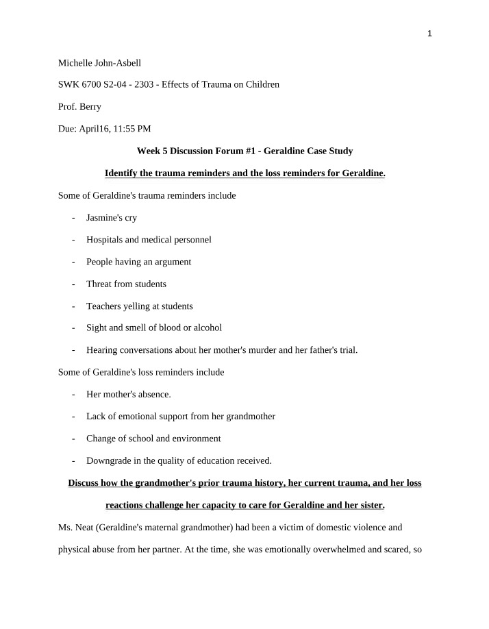 Geraldine Case Study - Discussion Forum 1