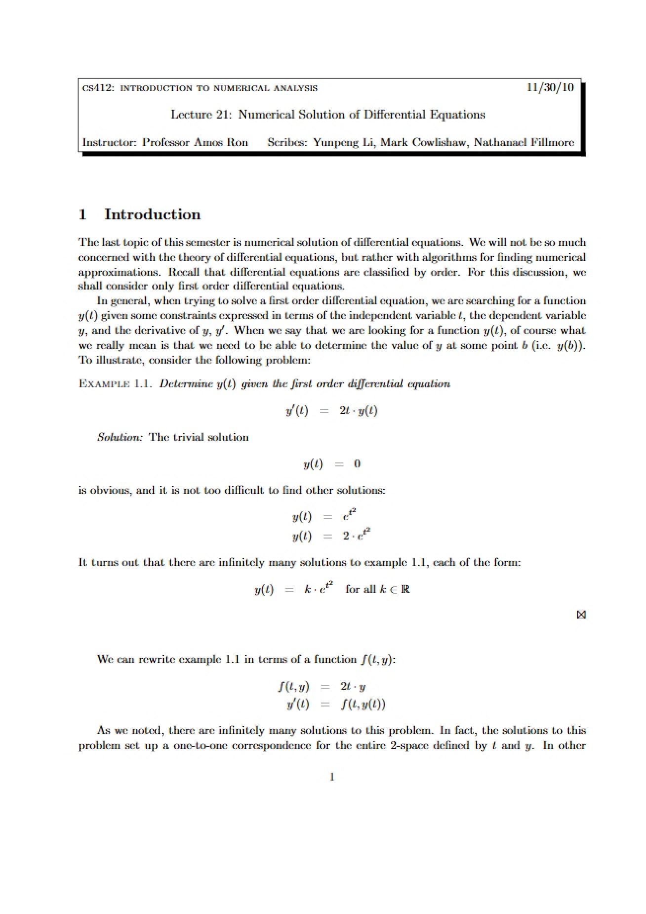 Differential Equations Numerical Solutions