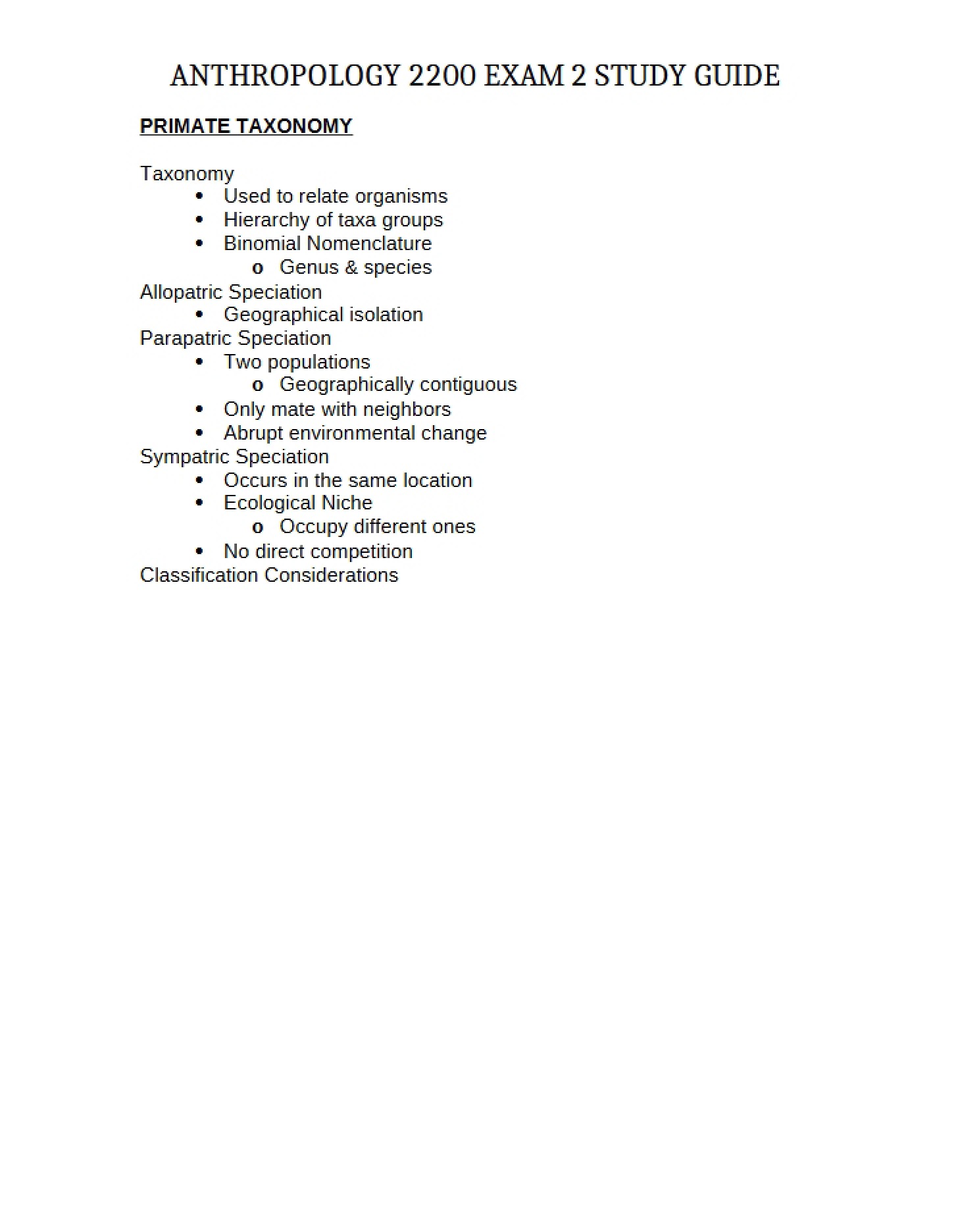 Study Aid for Exam 2