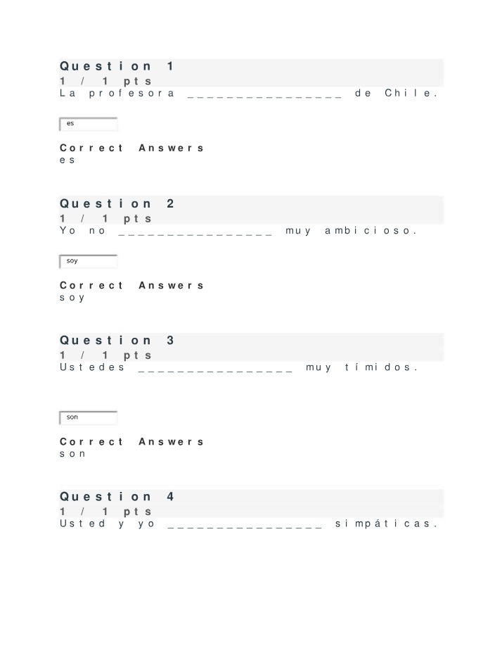 Verb Conjugation Practice with 'Es' and 'Soy'