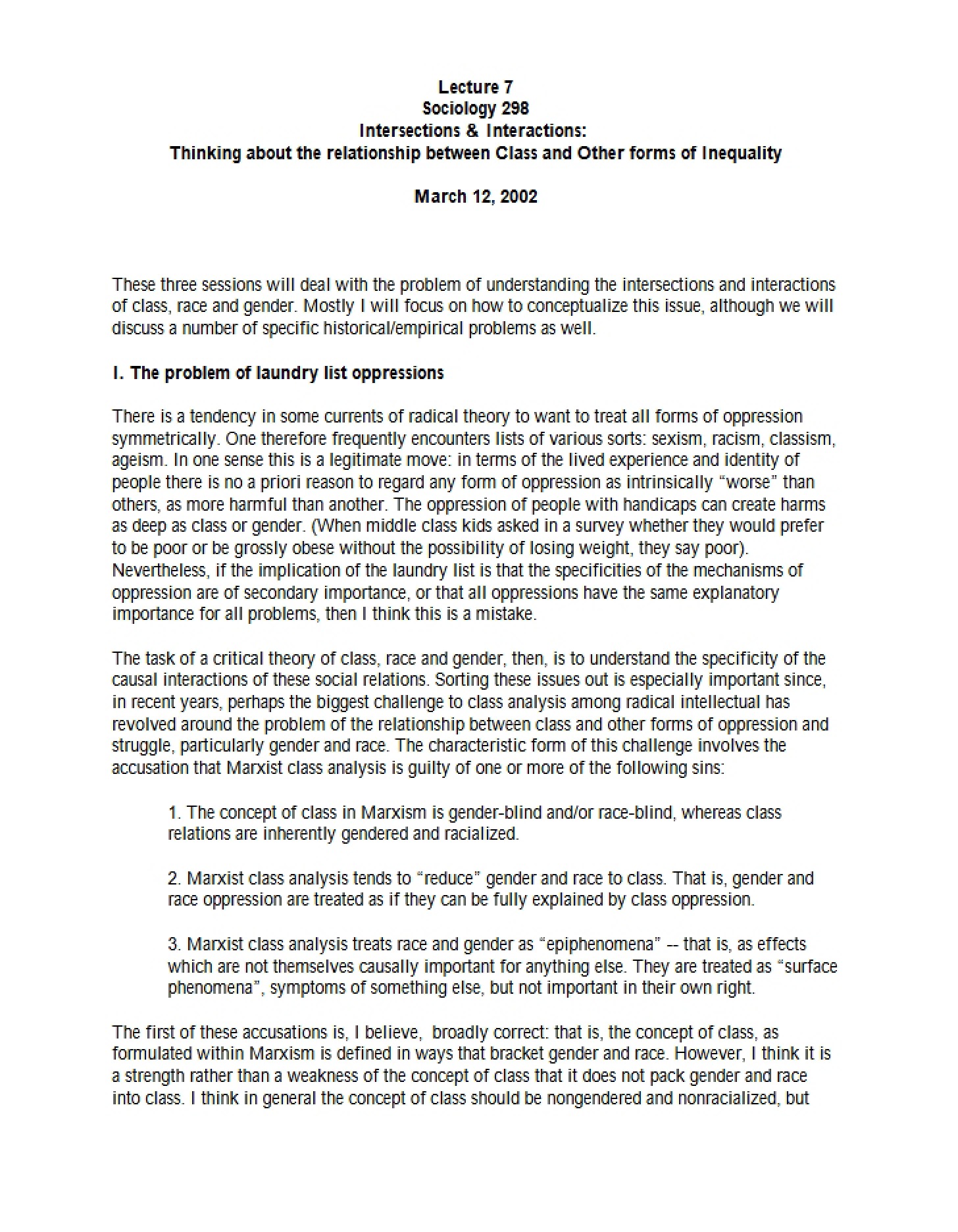 Interactions and Intersections Lecture Seven