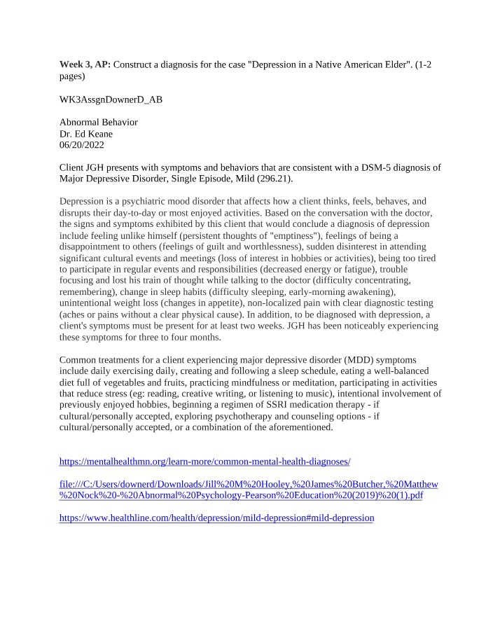 Diagnosing and Understanding Depression in a Native American Elder