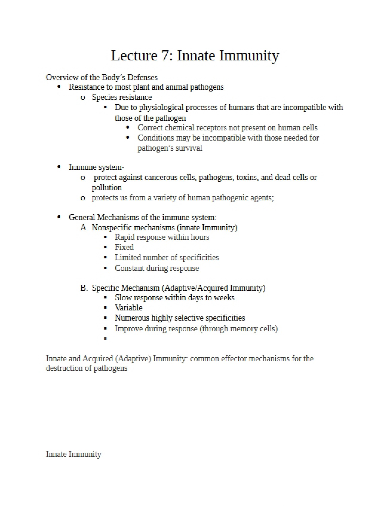 Lecture Seven Immunity (Innate)