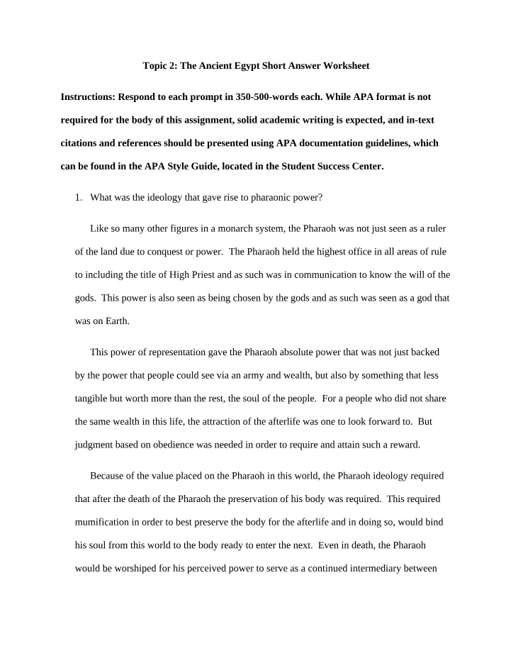 Short Answer Worksheet - Ancient Egypt