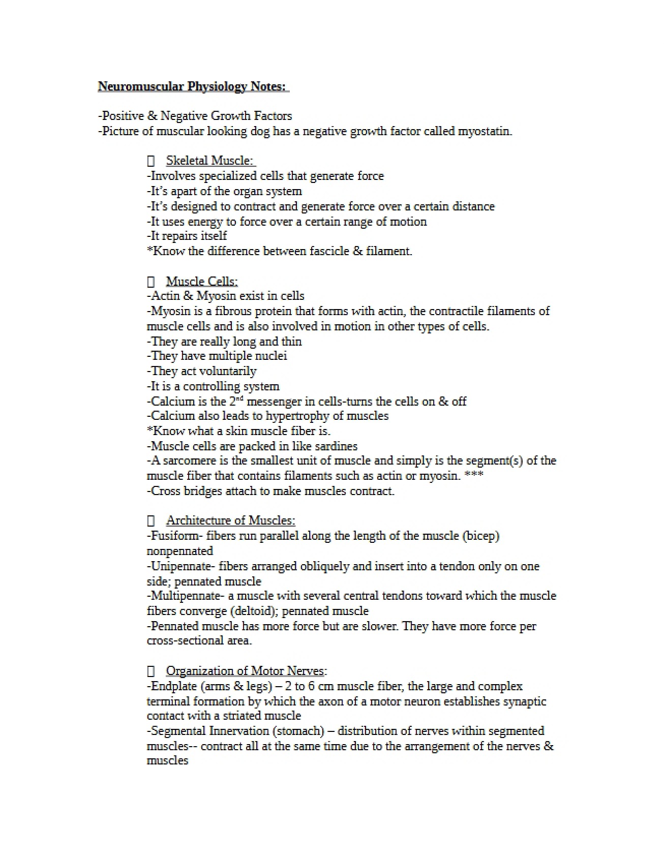 Neuromuscular Physiology Notes for Week 1