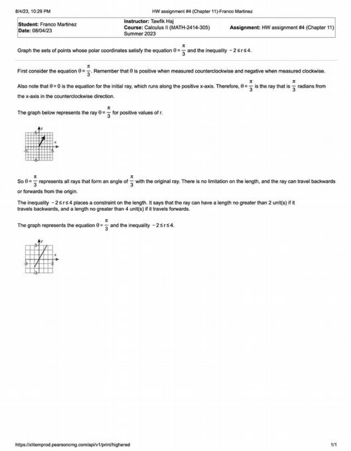 Inequality -2 (= r (= 4 and Equation 0 = pi-3 - Graphing Polar Coordinates