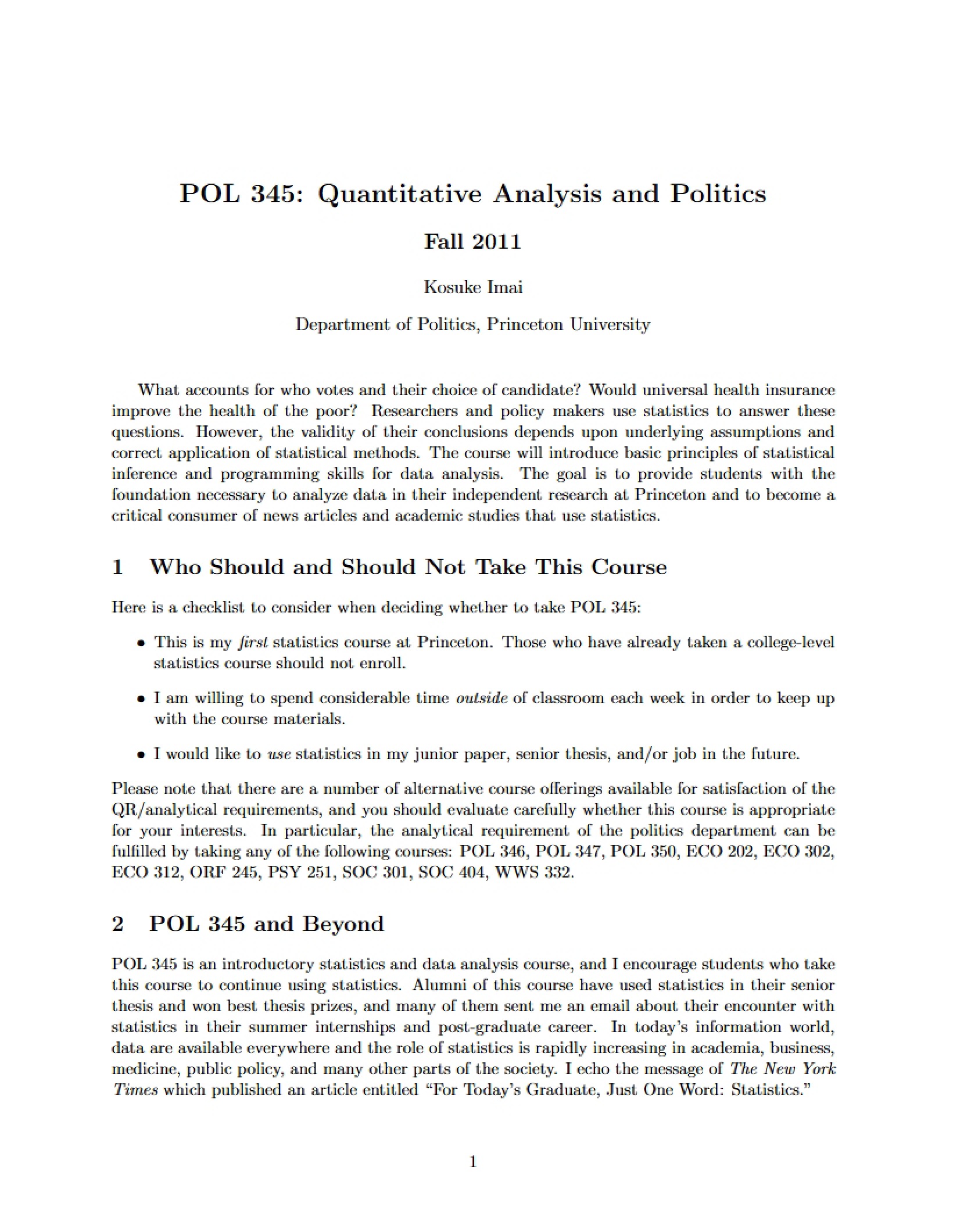 Math Models in Politics Syllabus