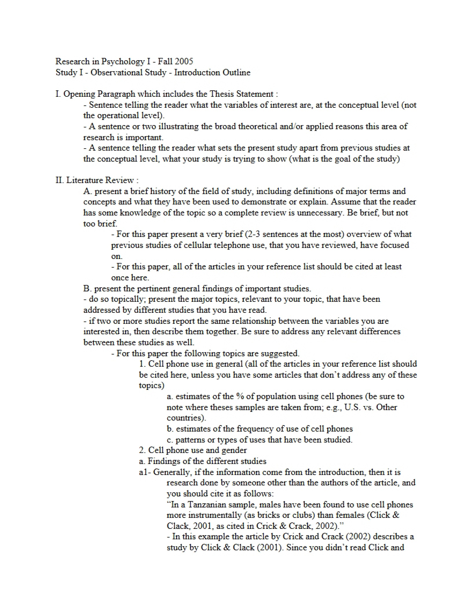 Outline Introduction to Observational Studies