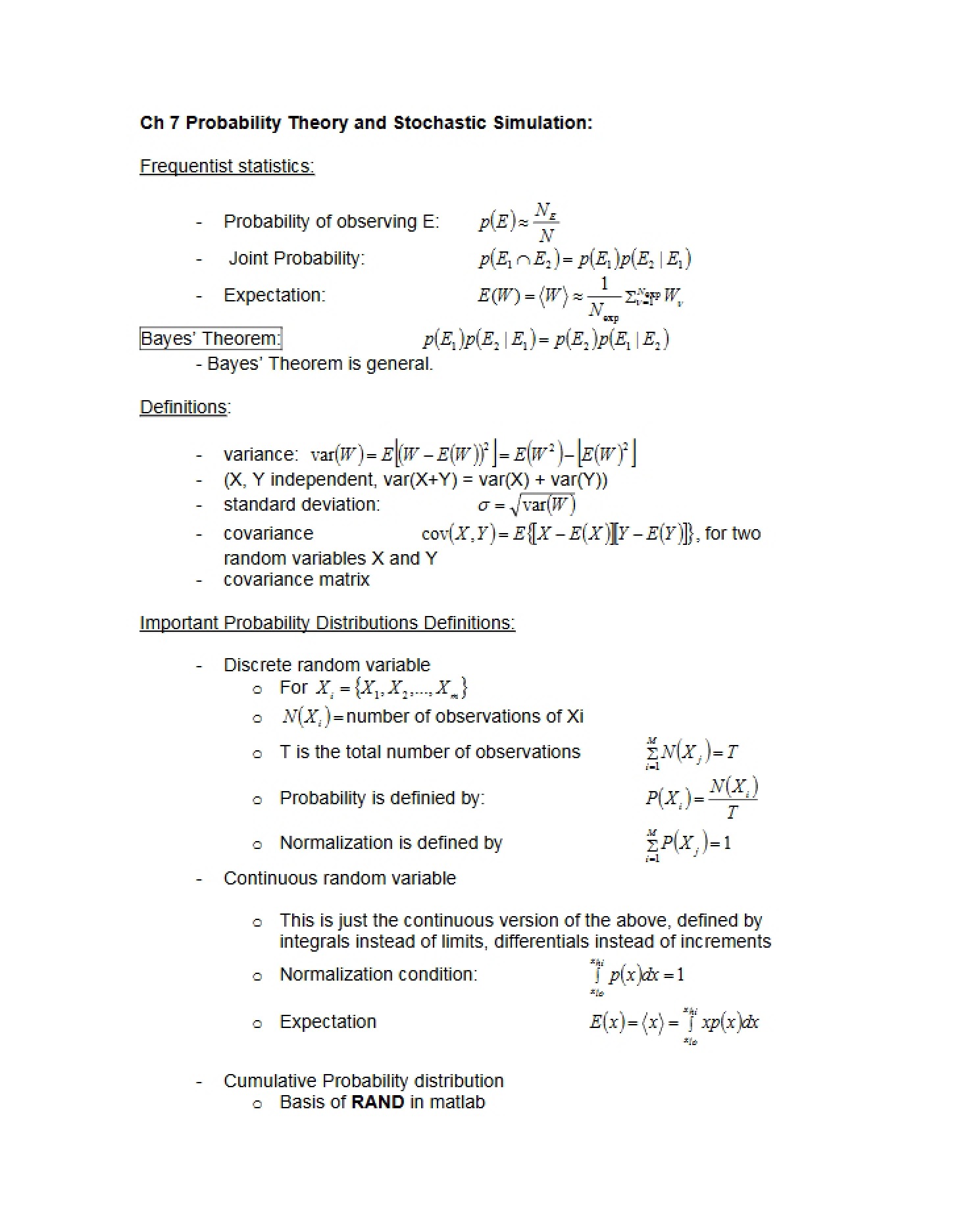 Stochastic Simulation and Probability Theory