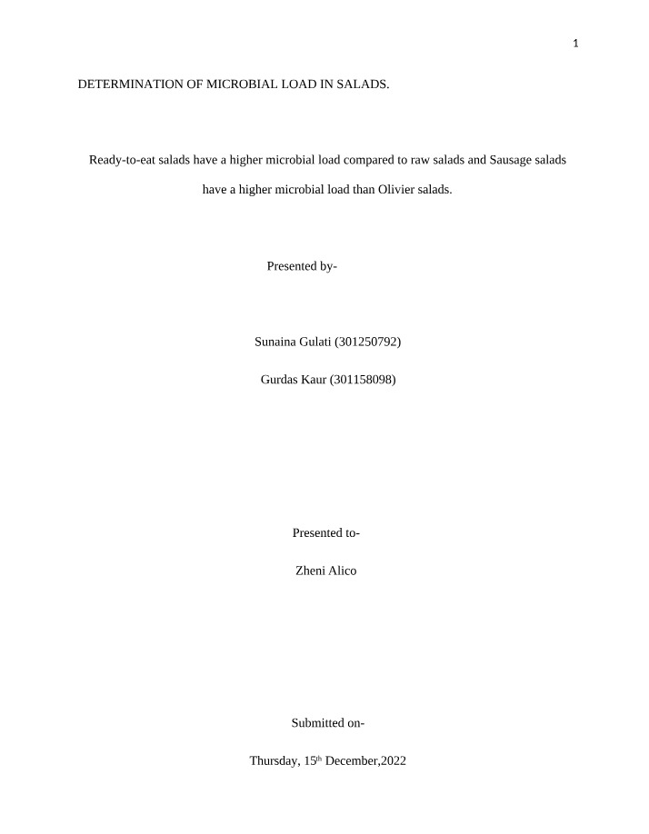 Comparative Study of Microbial Load in Salads