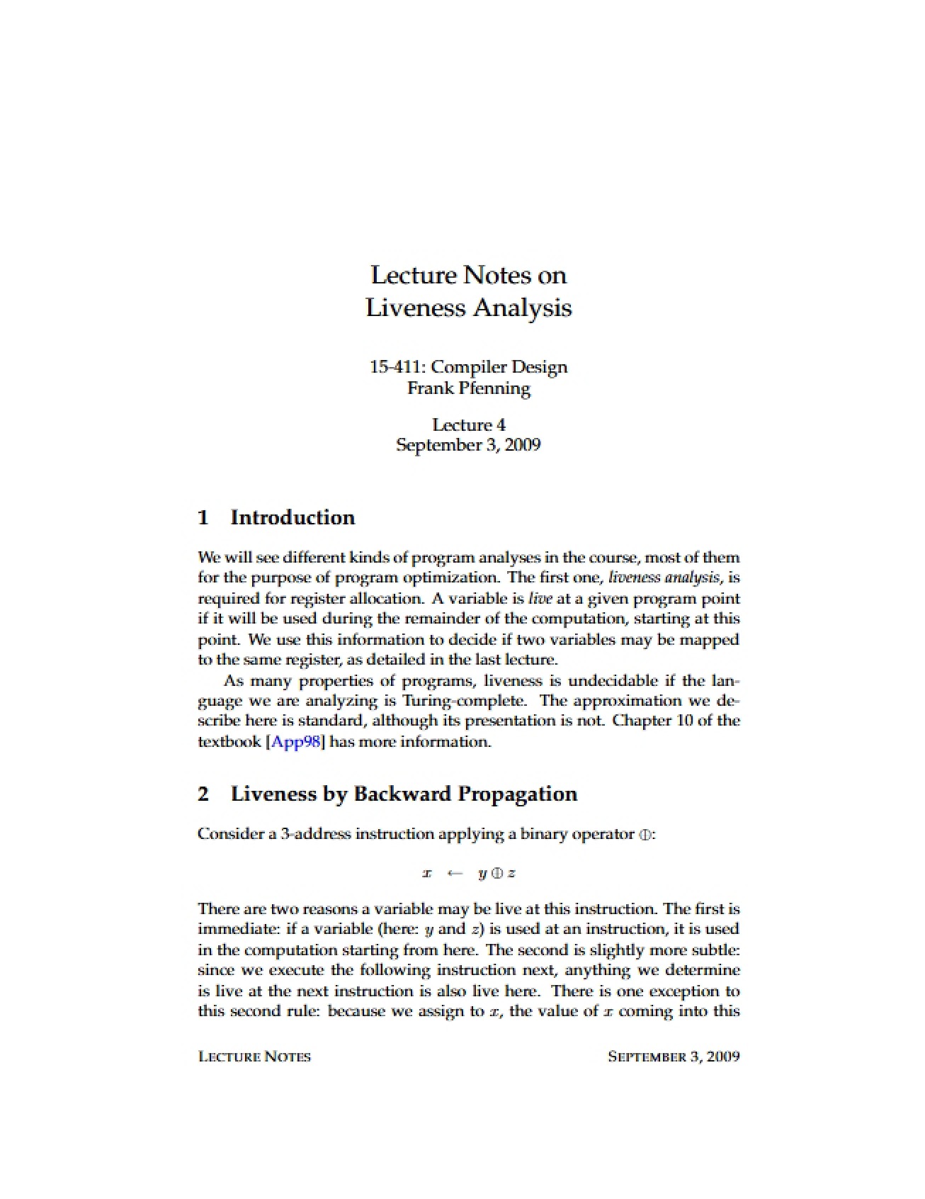 Liveness Analysis Notes