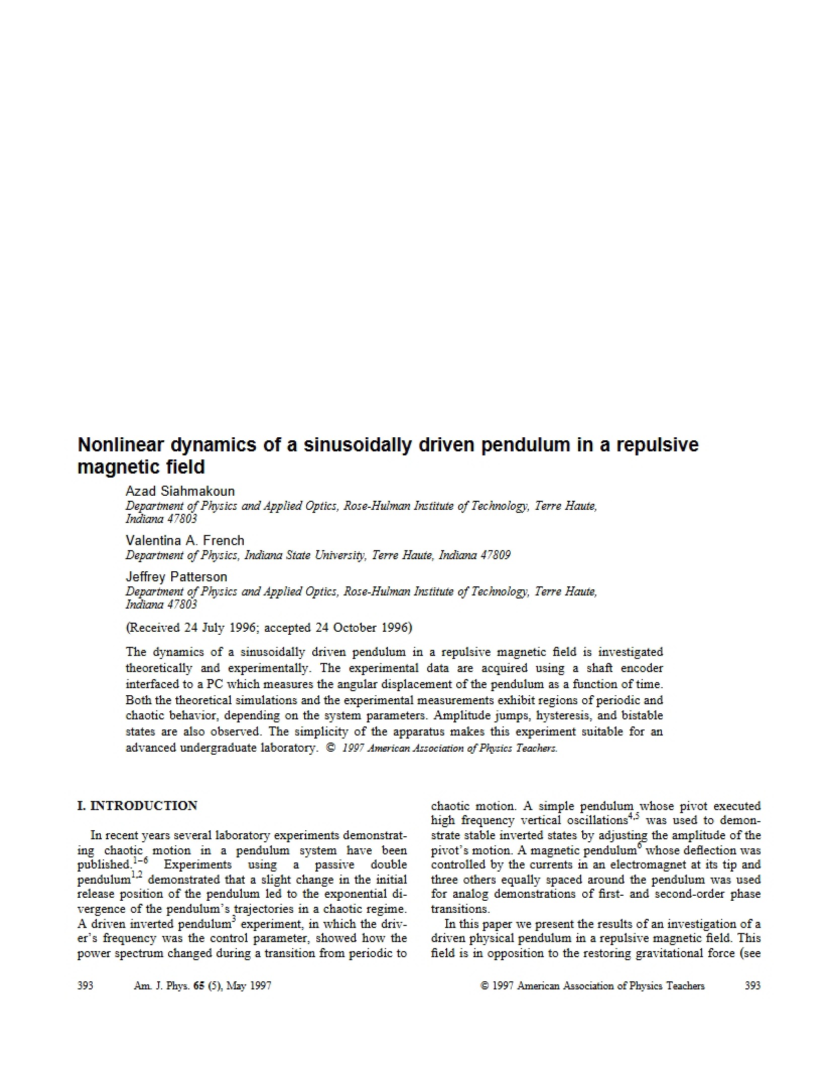 Sinusoidally Driven Pendulum in Repulsive Magnetic Fields