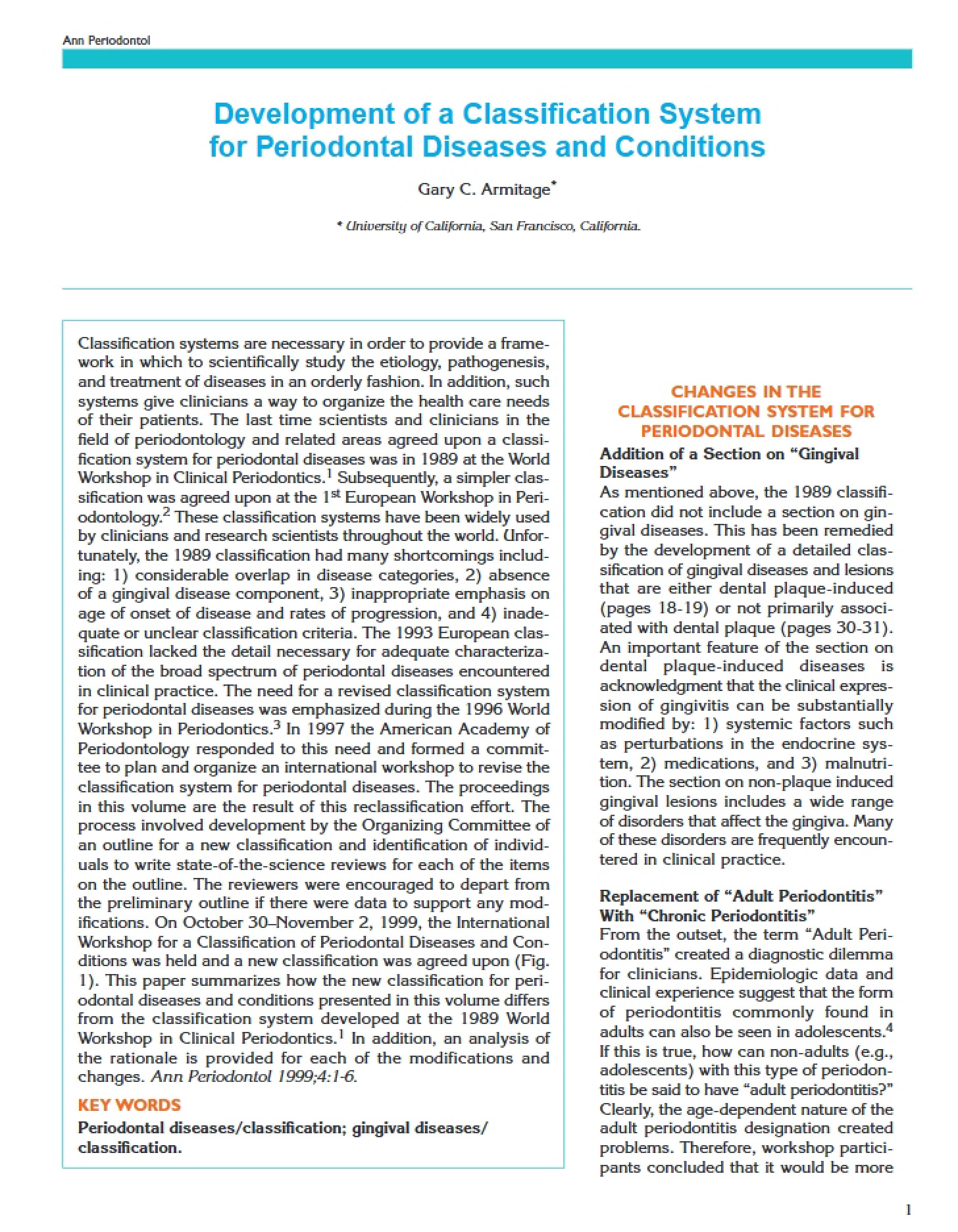 Periodontal Conditions and Diseases Classification System