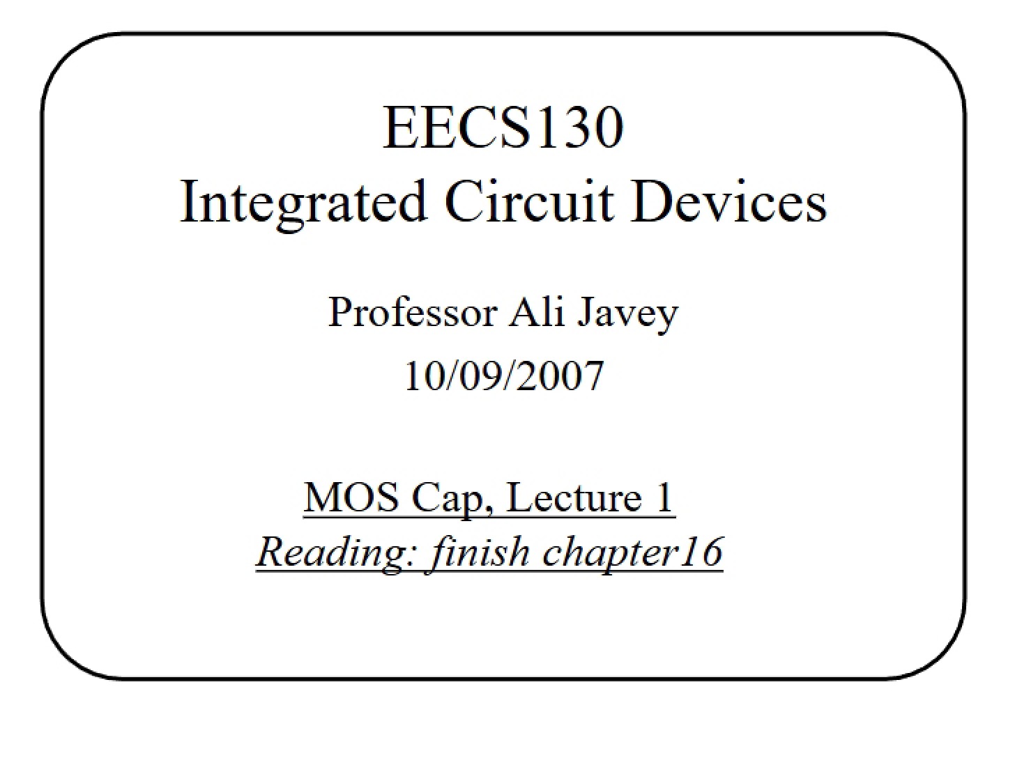 Lecture 1 MOS Cap