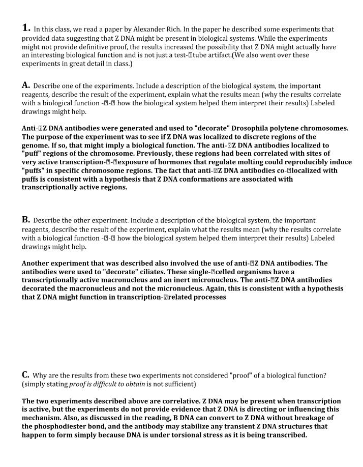 Z DNA Experiments in Biological Systems