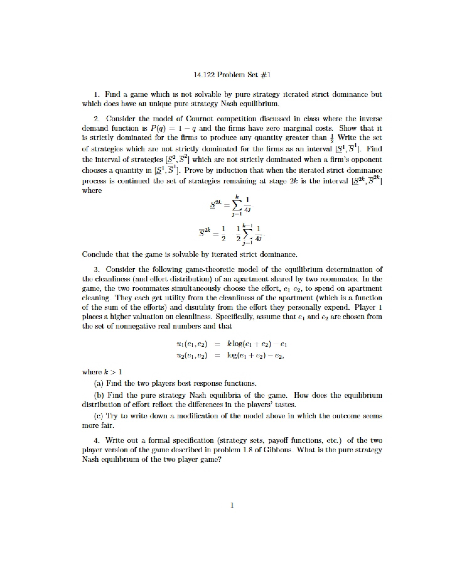 Set of Problems One
