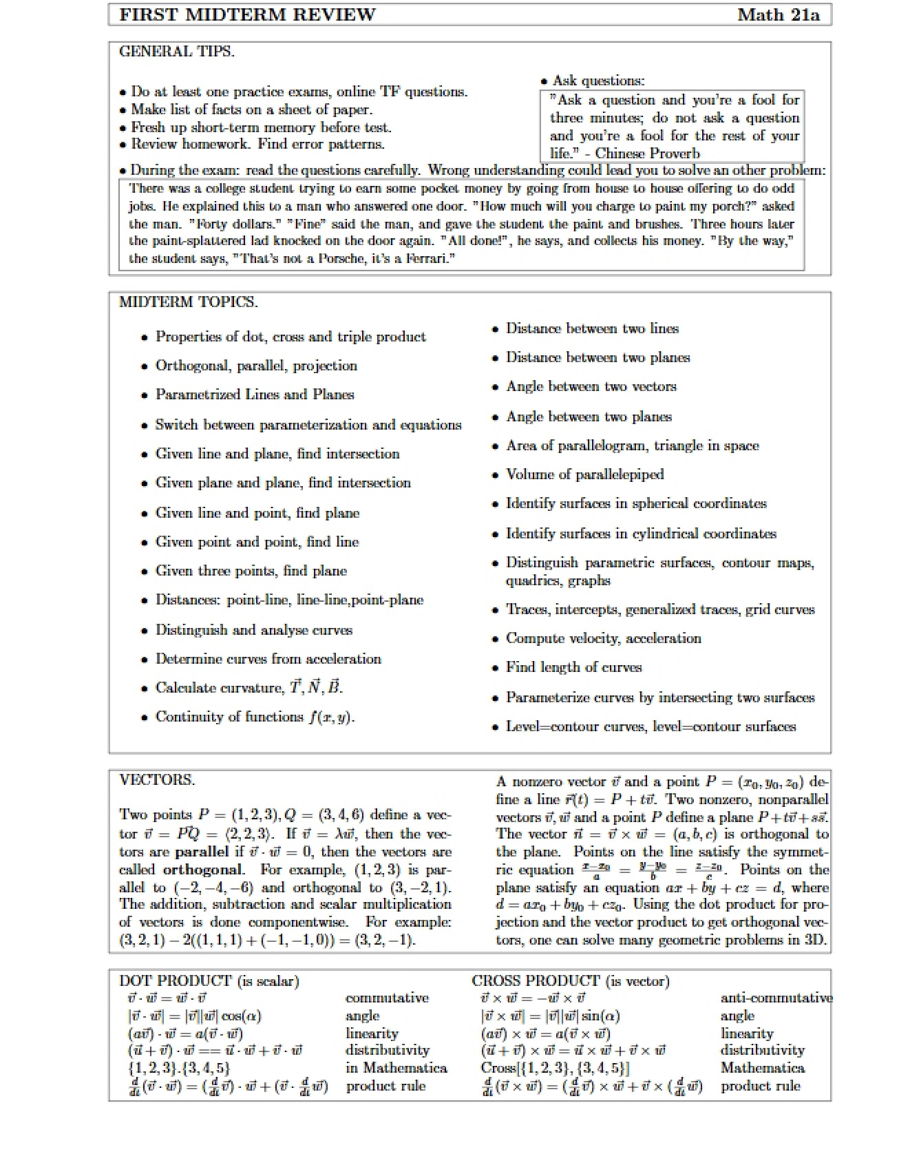 Review Materials for First Midterm