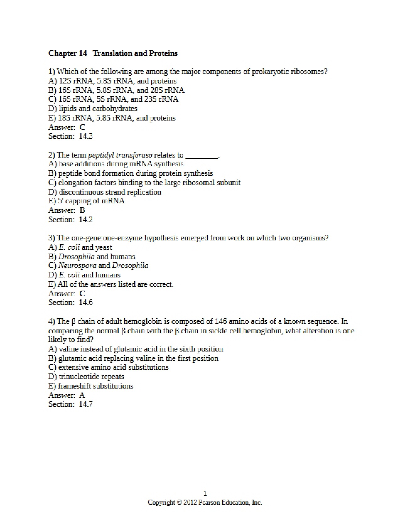 Proteins and Translation (Chapter 14)