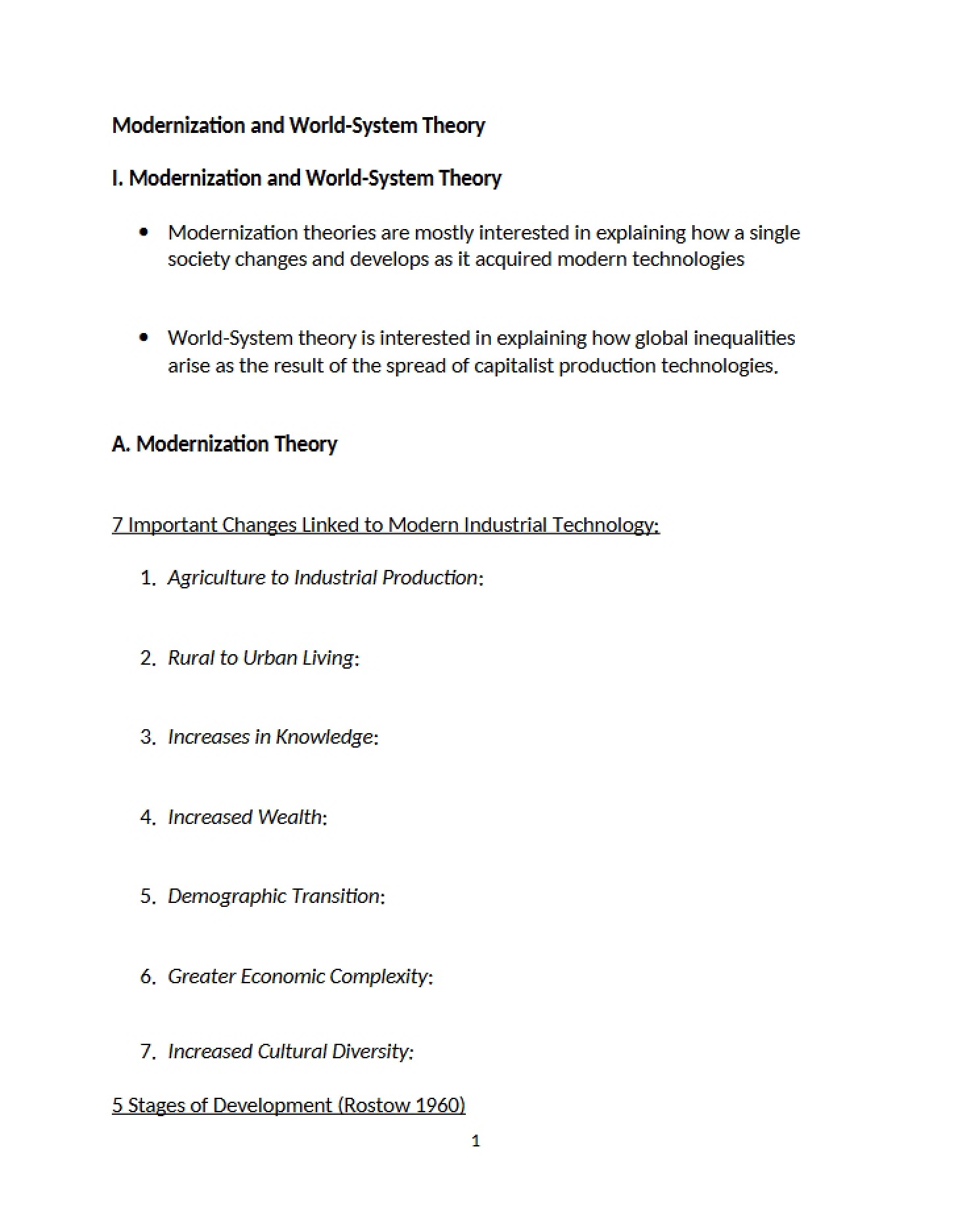 World-System and Modernization Theories