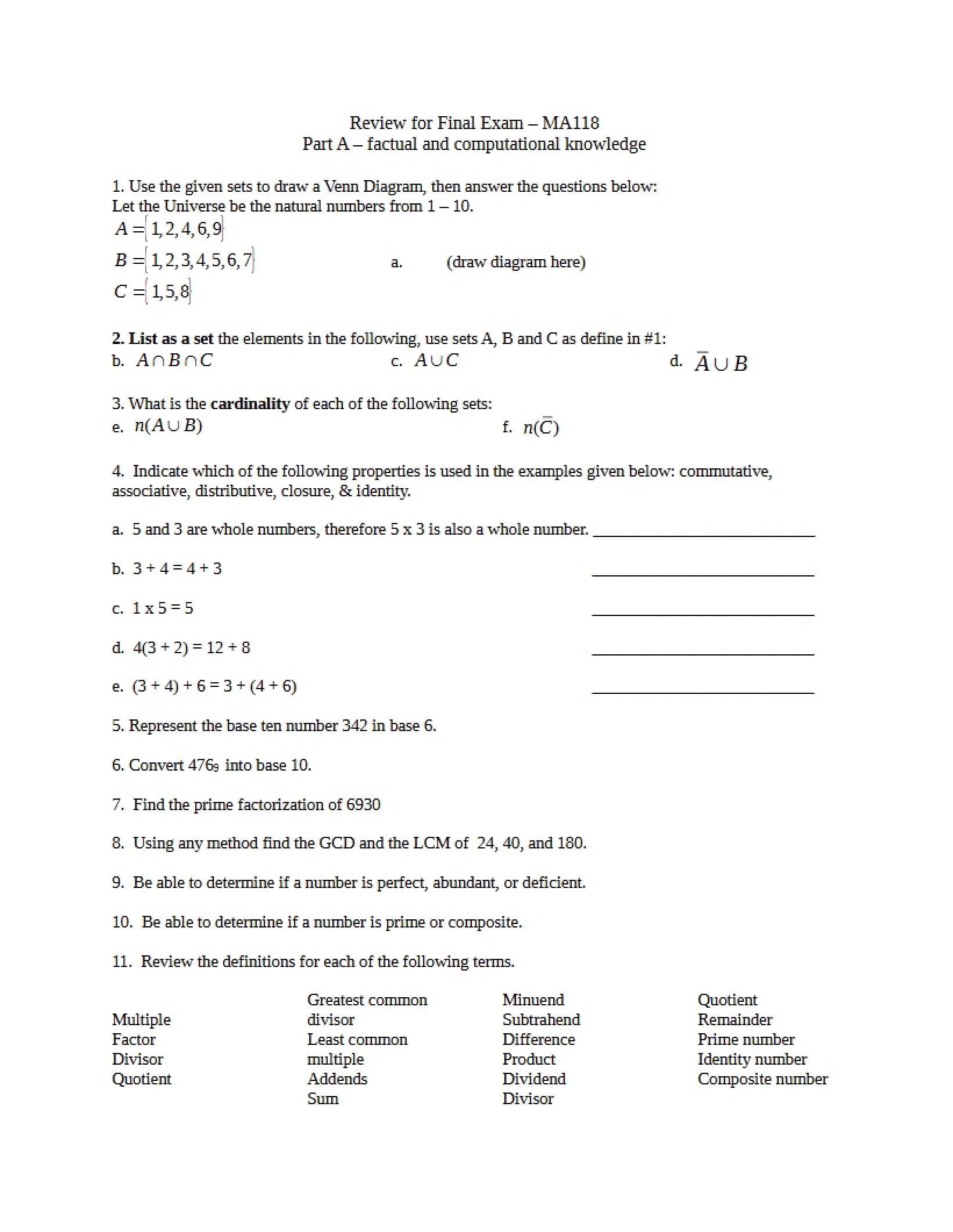 Final Exam Review Material