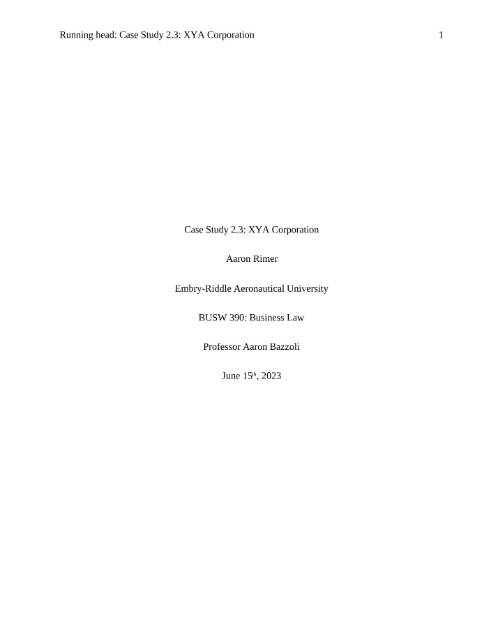 XYA Corporation Case Study 2.3
