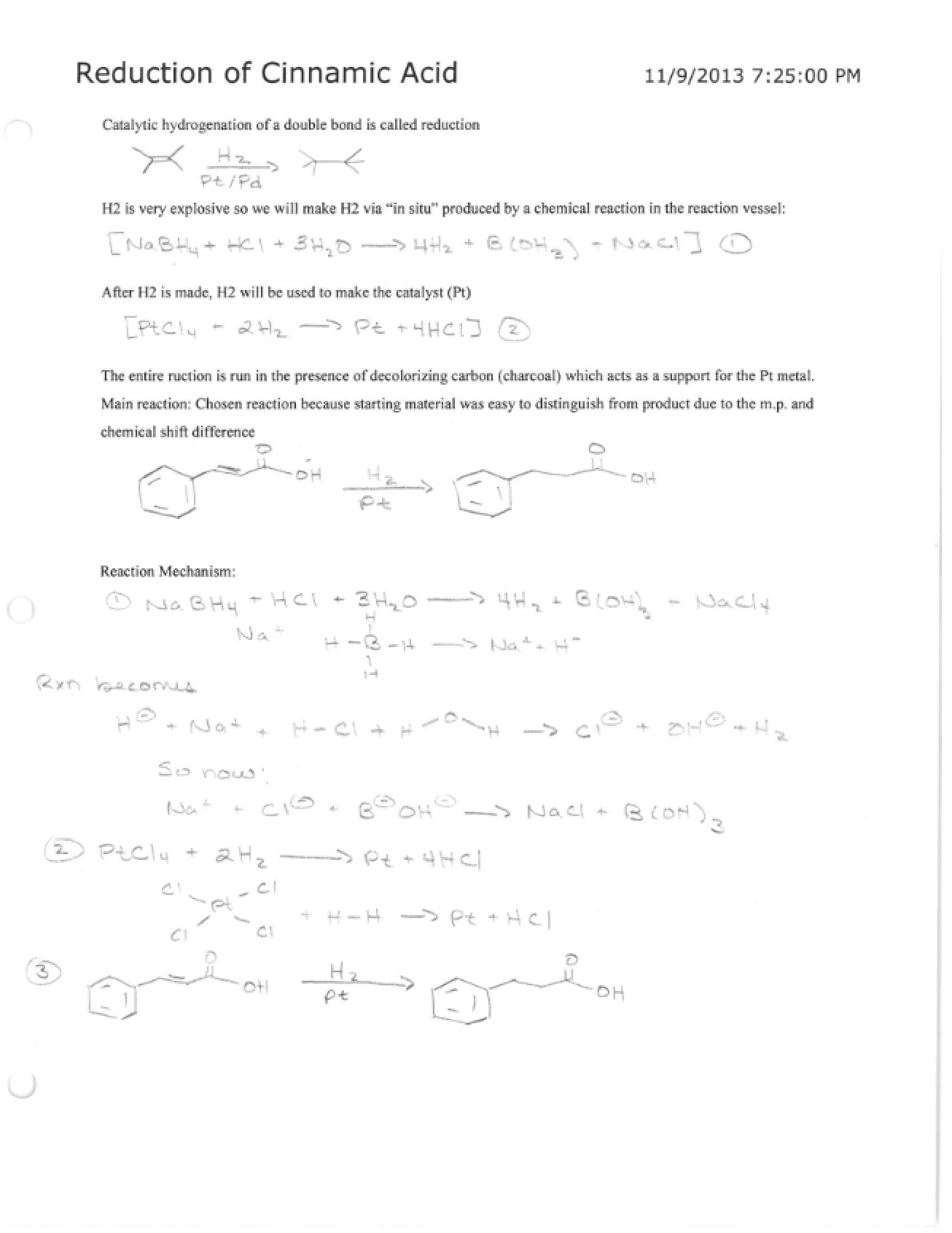 Procedure for the Reduction of Cinnamic Acid