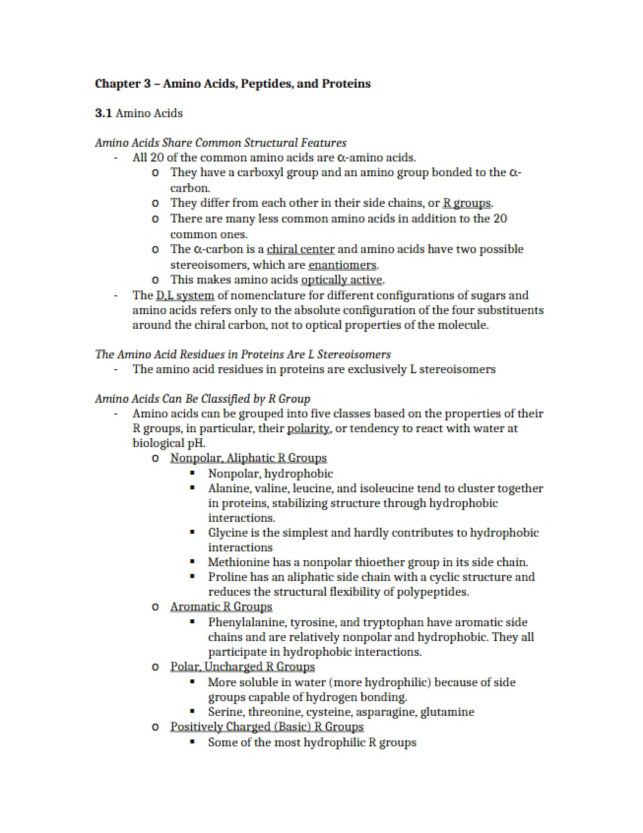 Proteins, Peptides, and Amino Acids Chapter Three