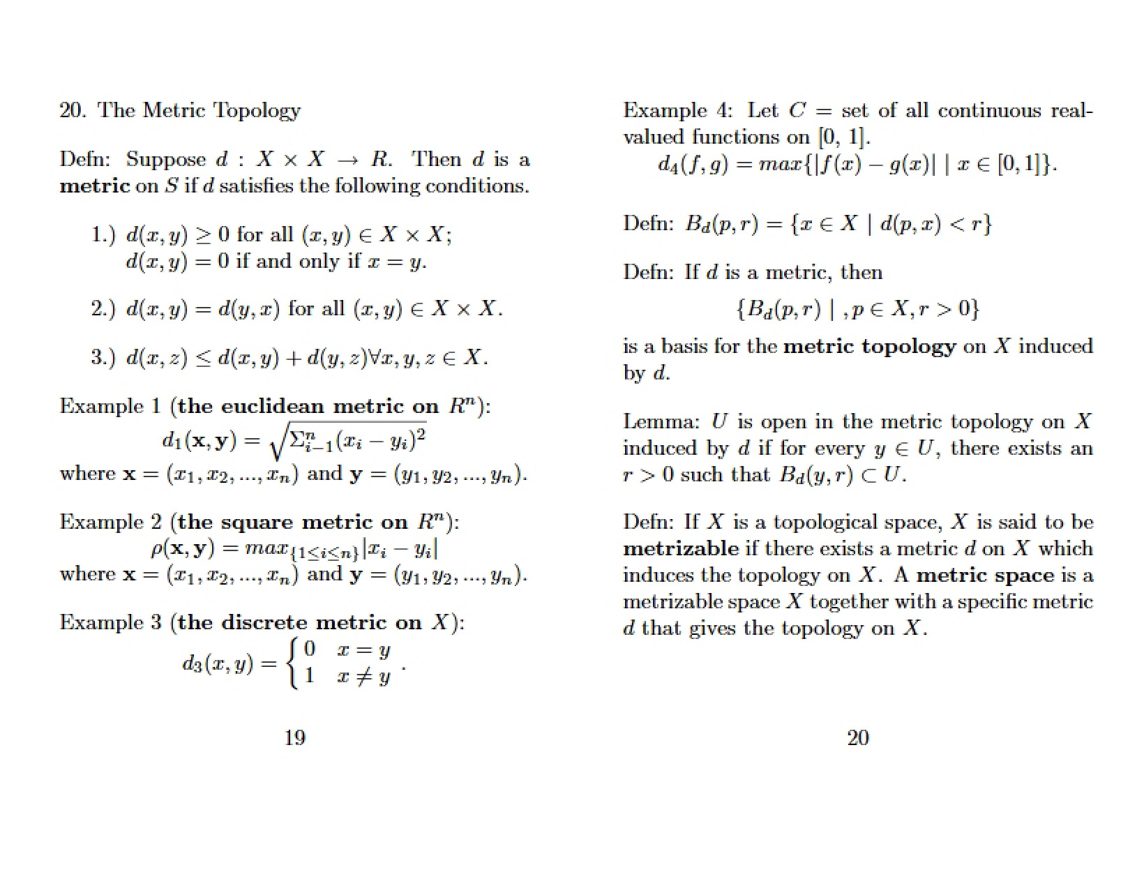 Metric Topology Concepts