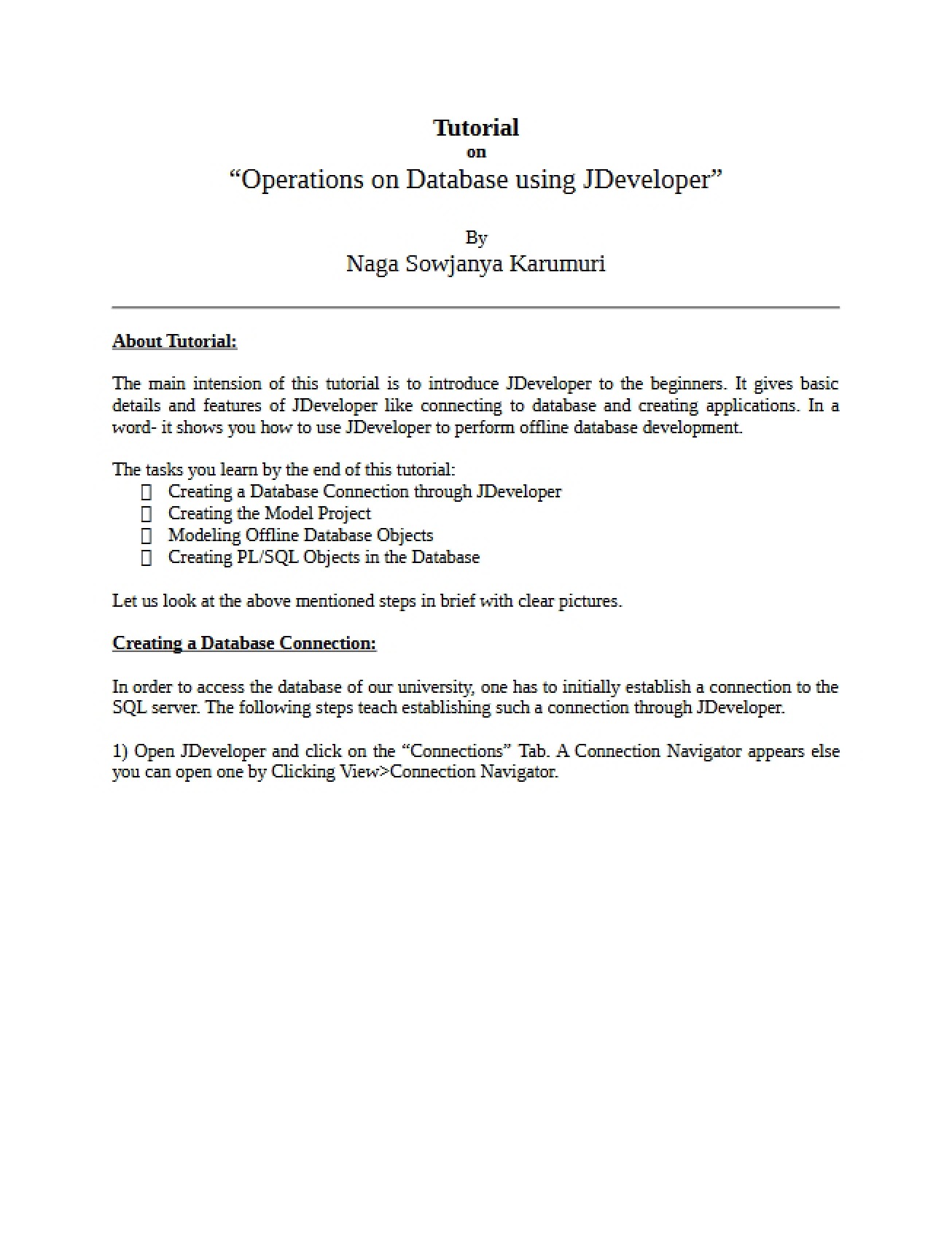 Using JDeveloper for Database Operations