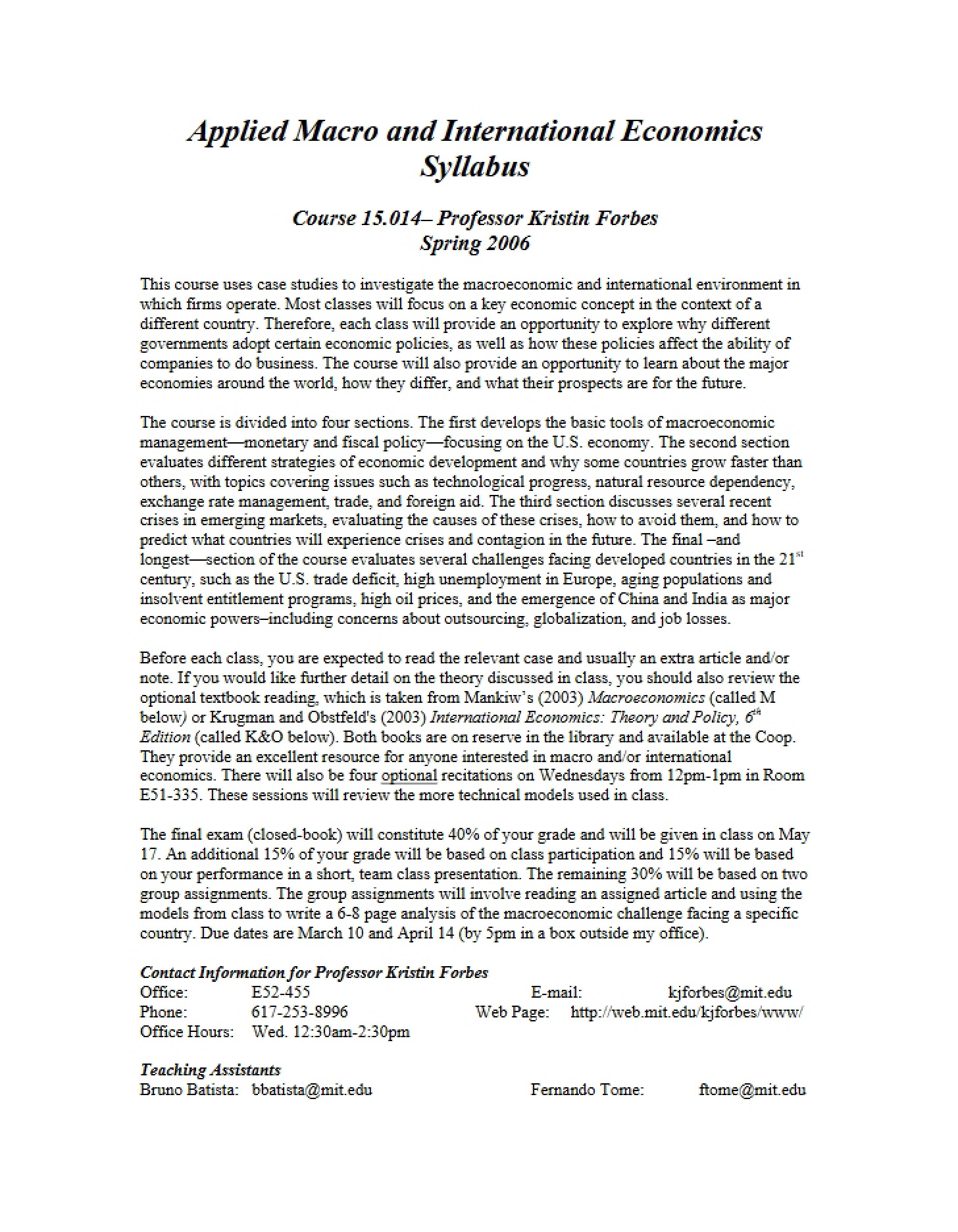 15.014 Syllabus (2006)
