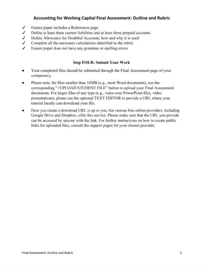 Working Capital Accounting - Final Assessment Outline