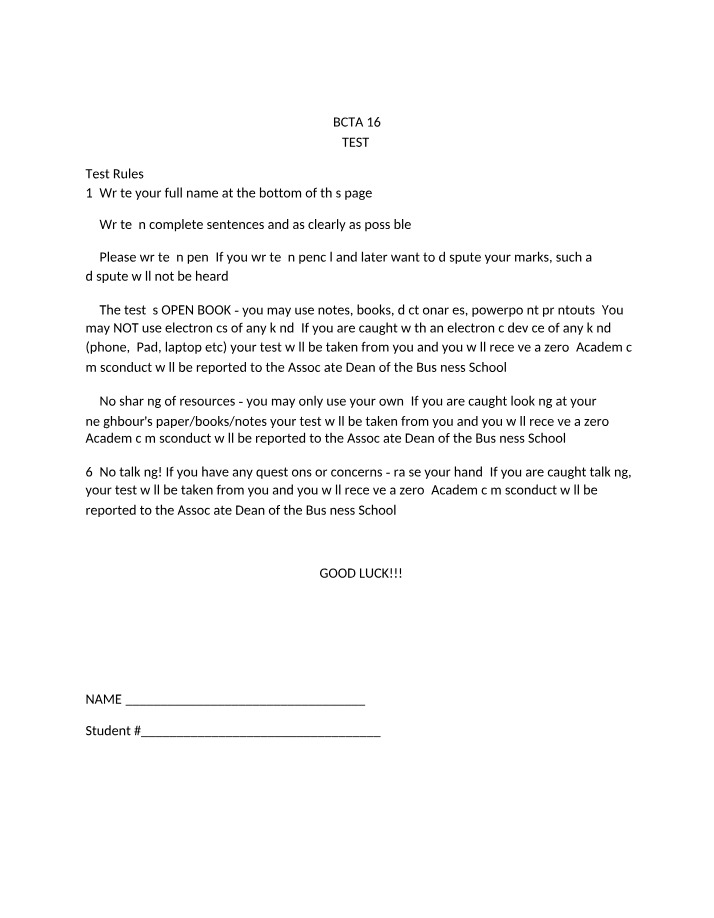 Test 3 - BCTA 164
