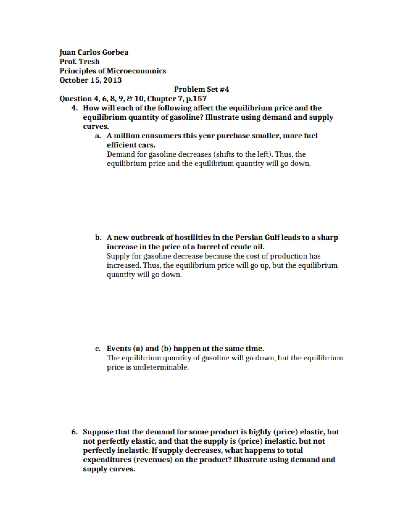 Fourth Problem Set for Microeconomics