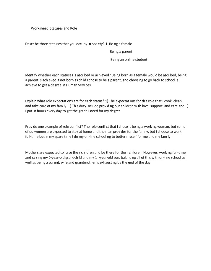 Worksheet on Statuses and Roles