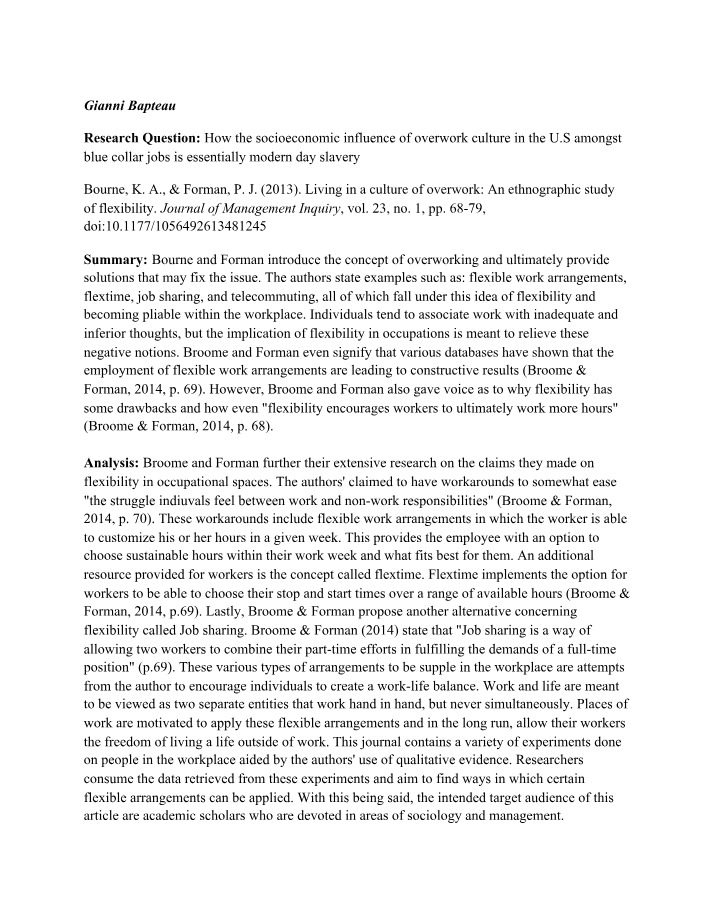 The Socioeconomic Influence of Modern Day Overwork Culture