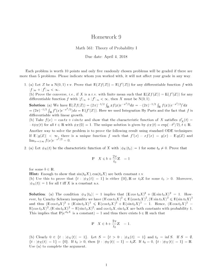 Solutions for Homework 9