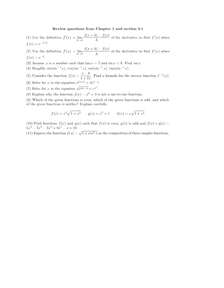 Chapter 1 and Section 3.1 Review Questions