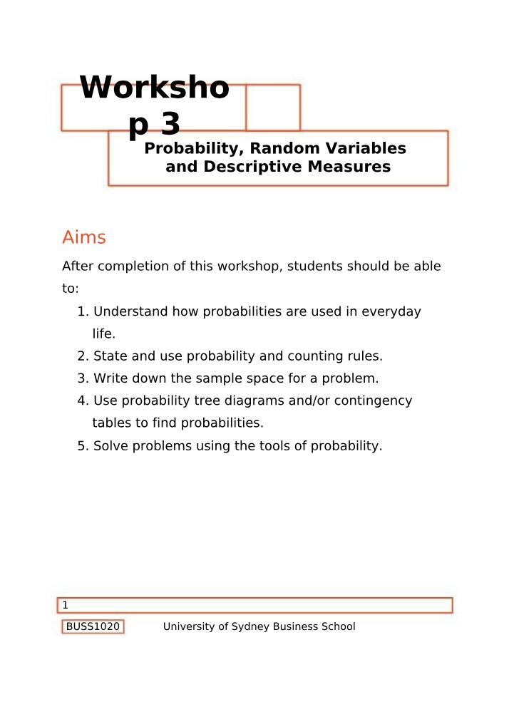 Workshop on Probability and Counting Rules