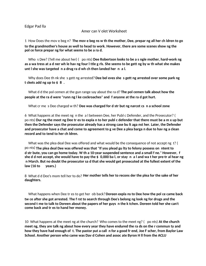 Worksheet for American Violet