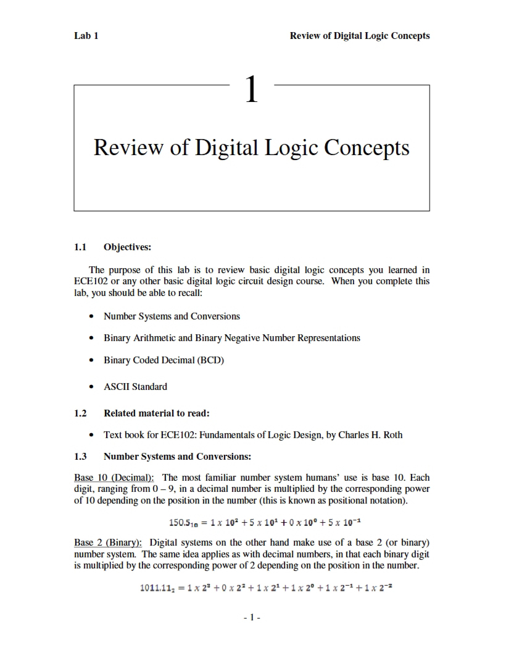 Digital Logic Concepts Review