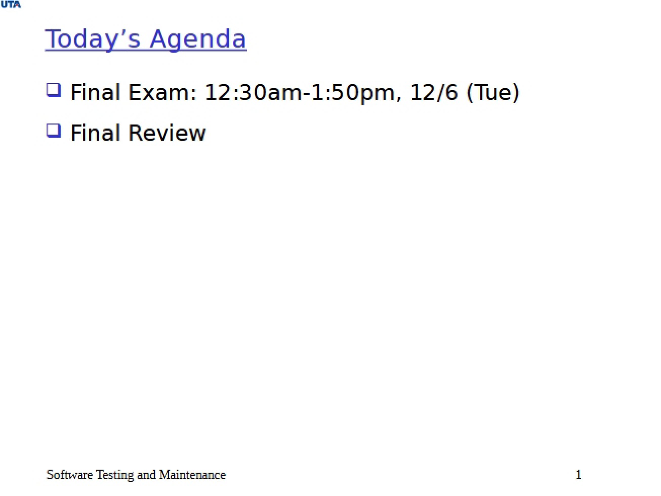 Review for Final Exam (CSE 4321)