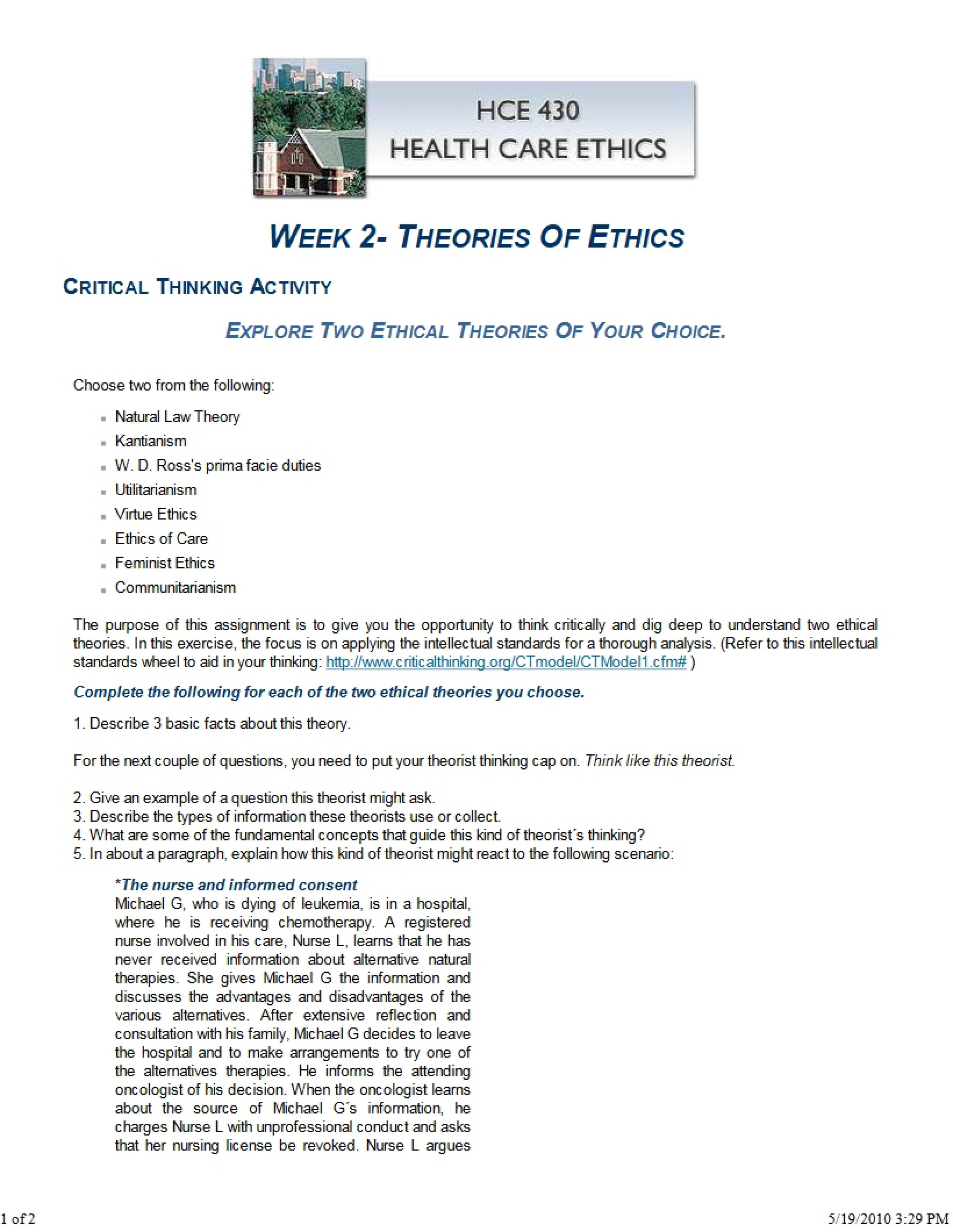 Activity for Critical Thinking