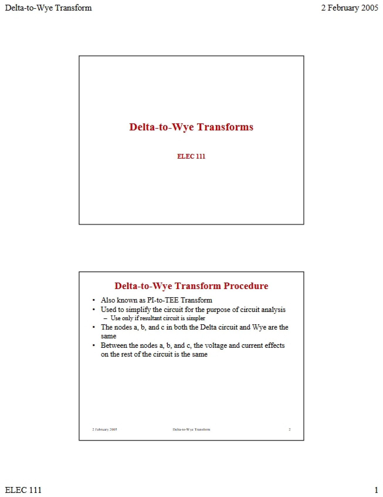 Transforms Delta to Wye