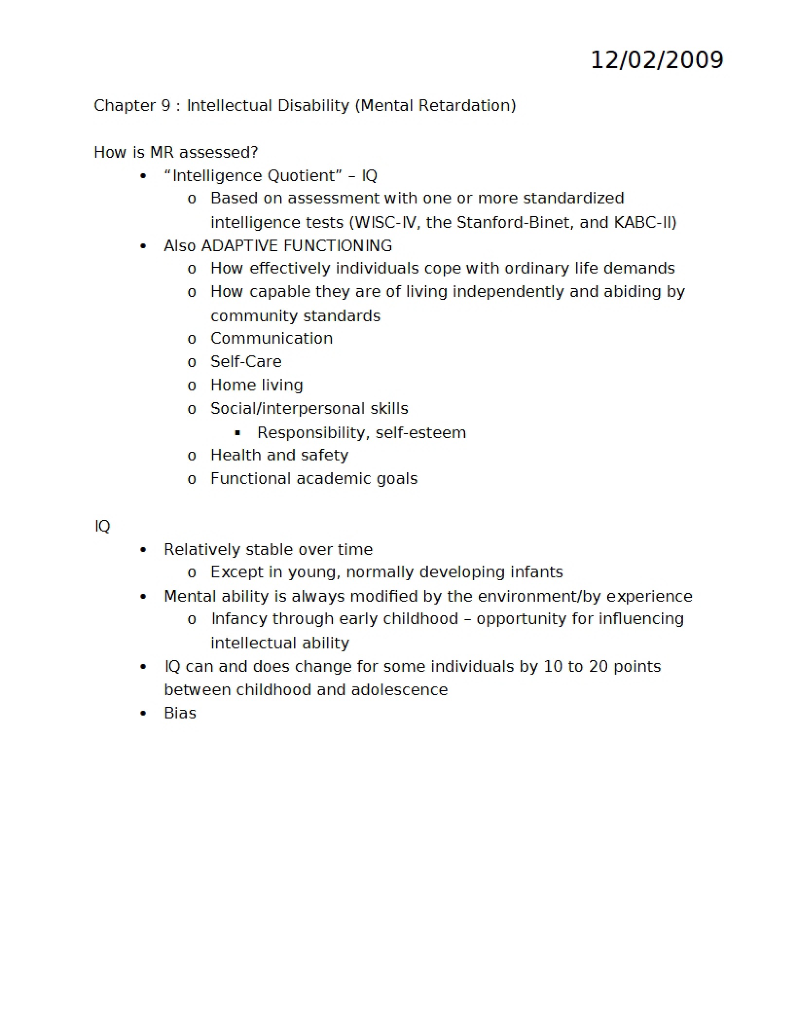 Intellectual Disabilities Chapter 9